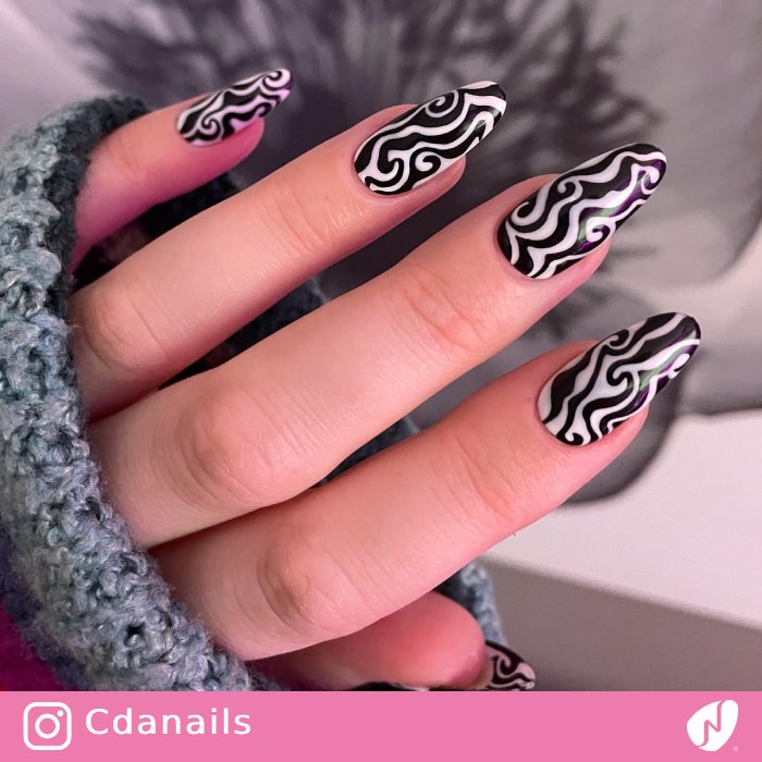 Black and White Swirl Nails